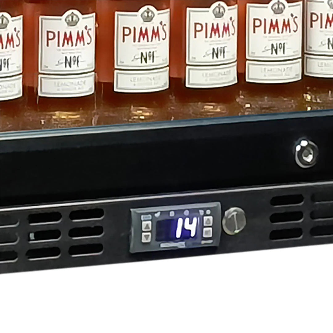 Schmick Black 3 Door Quiet Running Heated Glass Door Bar Fridge Model SK386-B-HD