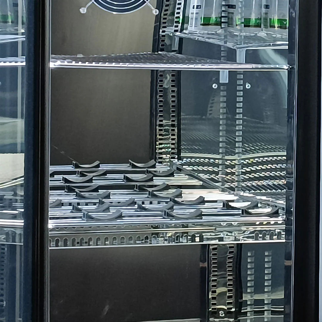 Schmick Black 3 Door Quiet Running Heated Glass Door Bar Fridge Model SK386-B-HD