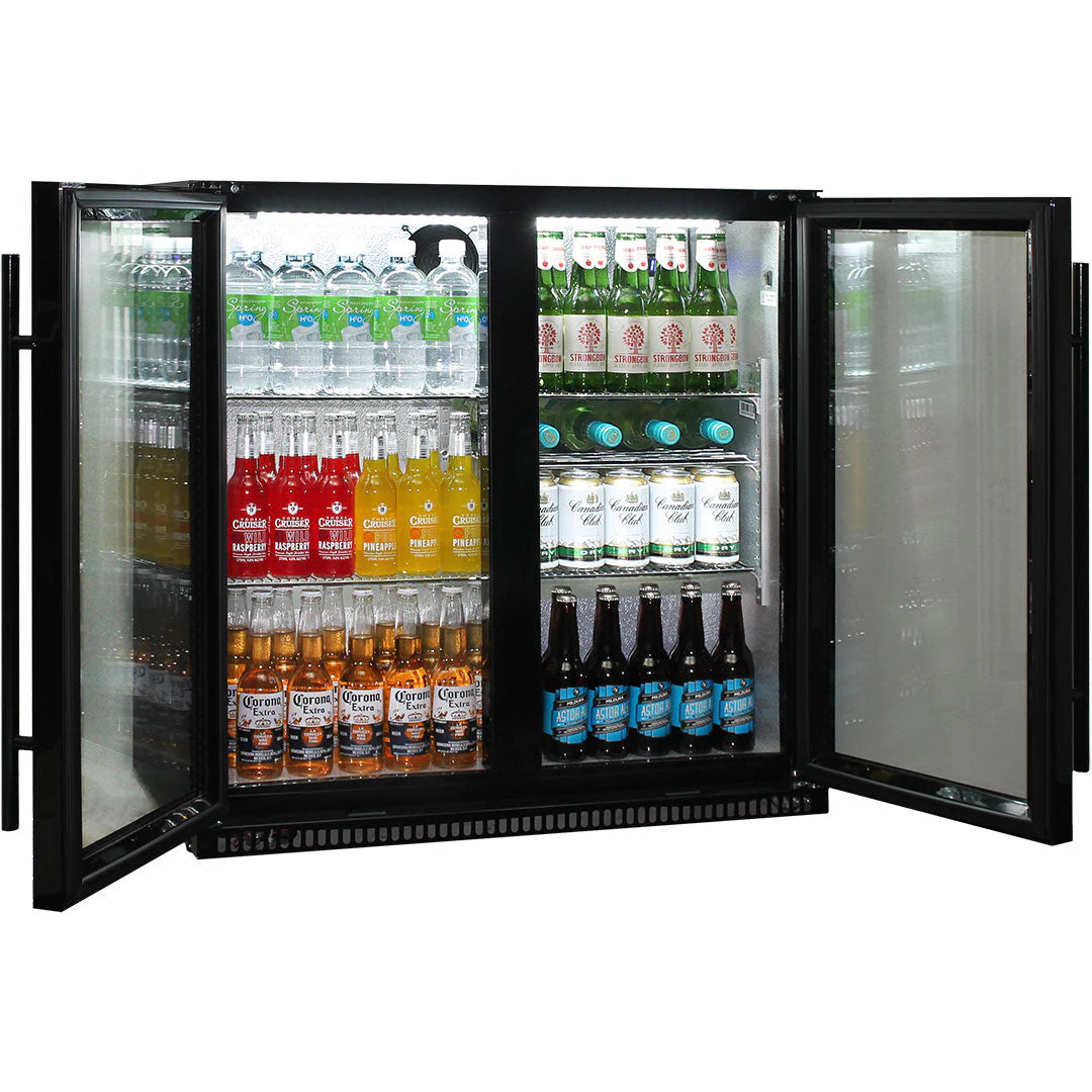 Schmick Black Bar Fridge 2 Door With Heated Glass and Triple Glazing Model SK190-B