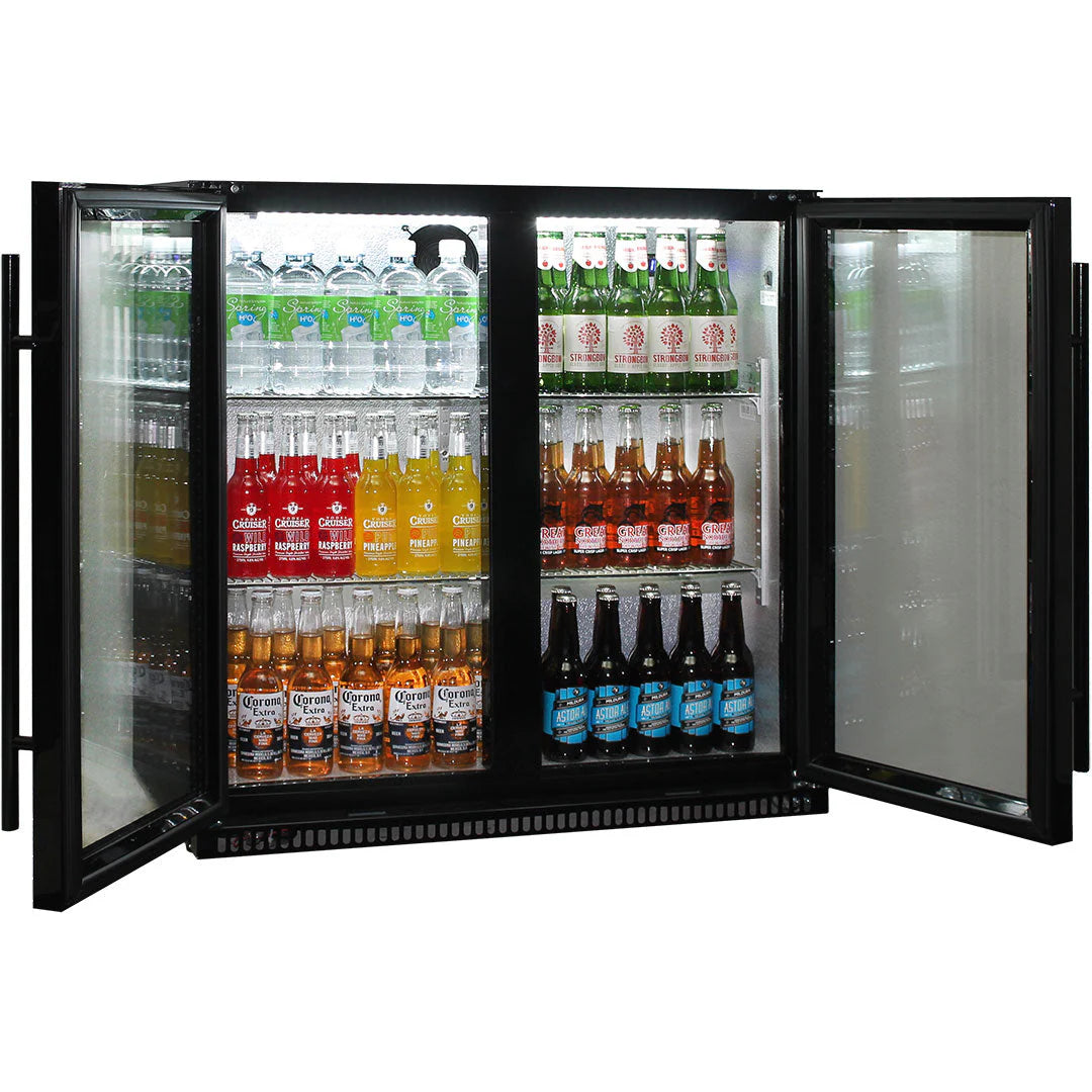 Schmick Black Bar Fridge 2 Door With Heated Glass and Triple Glazing Model SK190-B