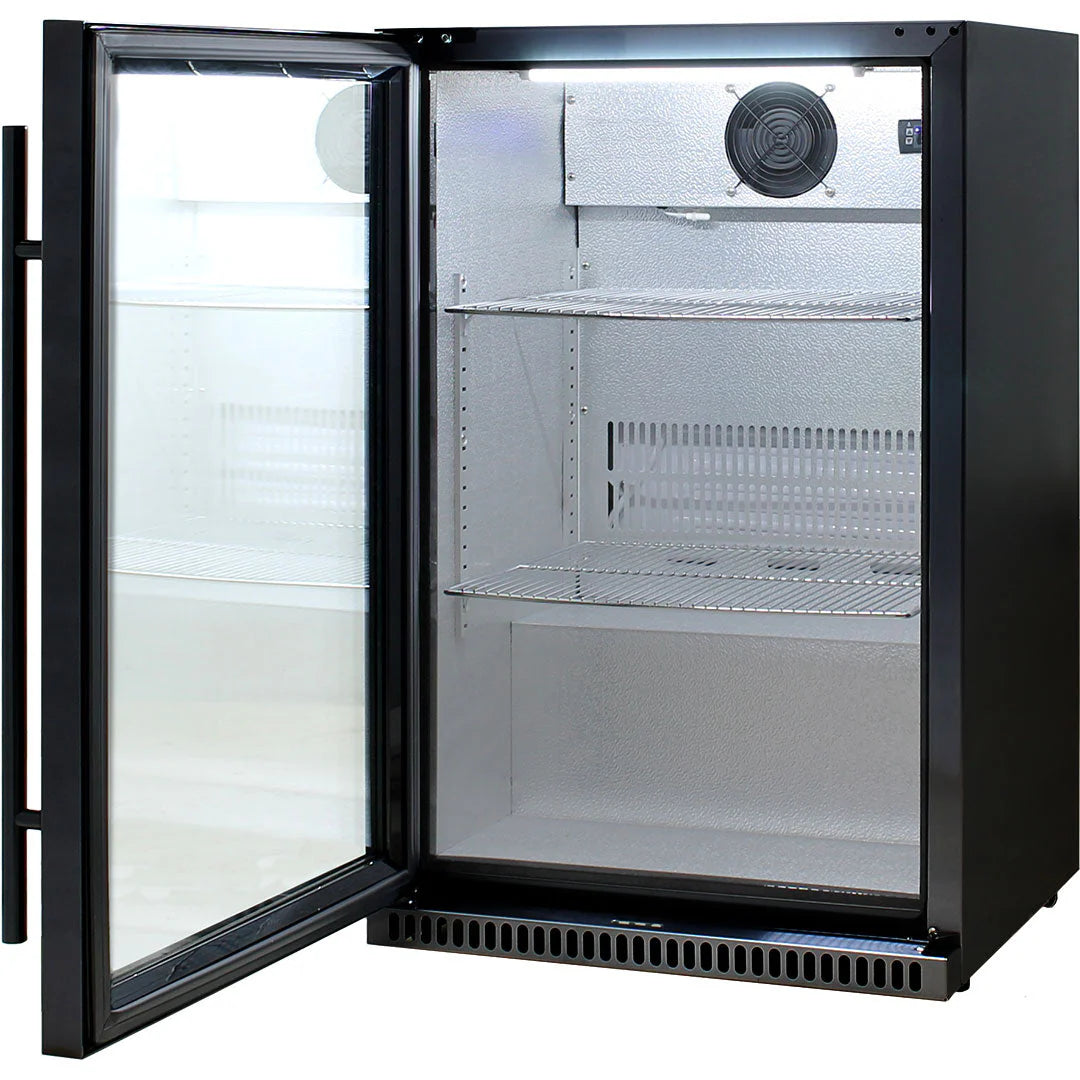 Schmick Black Bar Fridge Tropical Rated With Heated Glass and Triple Glazing 1 Door Model SK118L-B