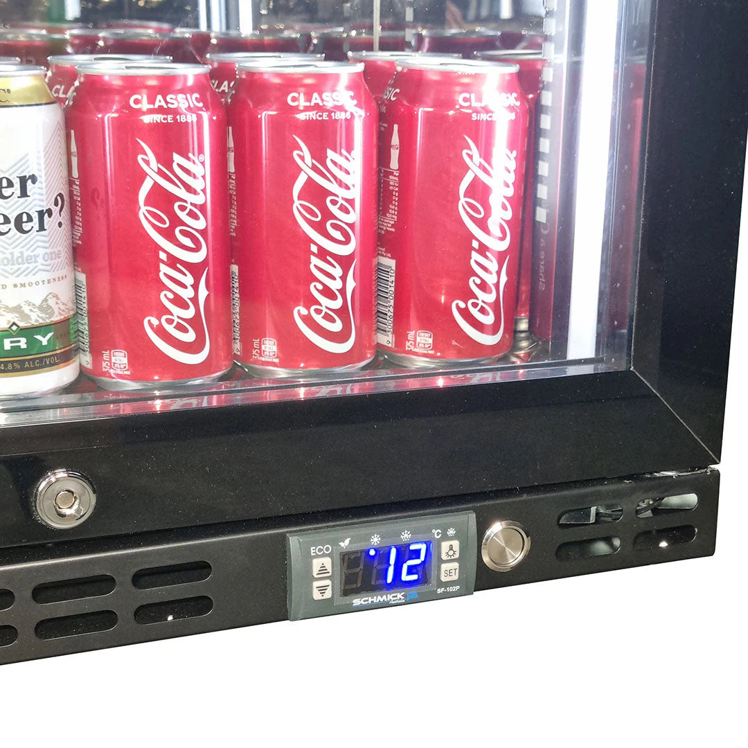 Schmick Black Quiet Front Venting Under Bench Heated Glass Door Bar Fridge Model SK146L-B-HD (ON BACK ORDER END SEPT)