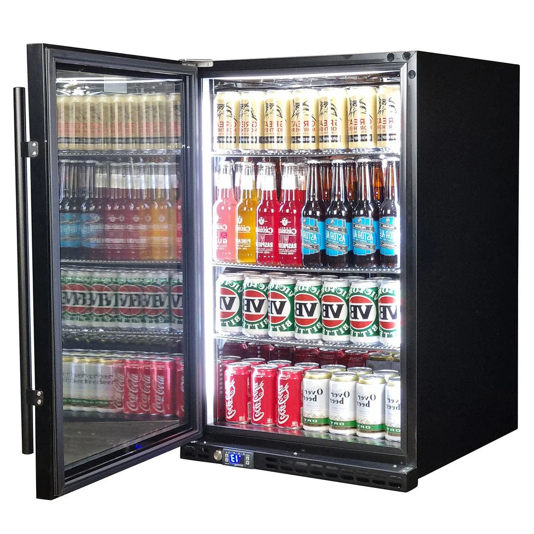 Schmick Black Quiet Front Venting Under Bench Heated Glass Door Bar Fridge Model SK146L-B-HD (ON BACK ORDER END SEPT)