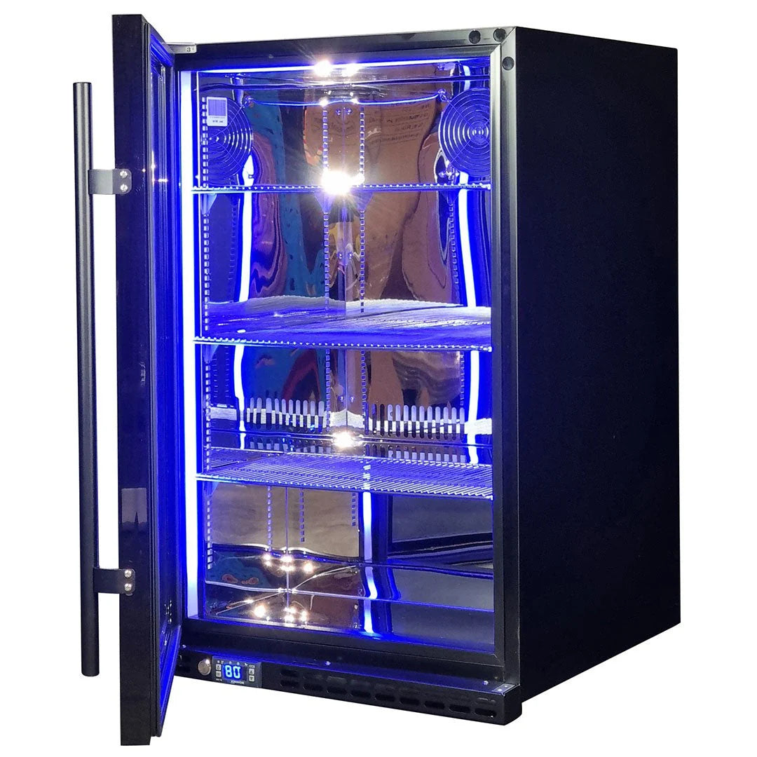 Schmick Black Quiet Front Venting Under Bench Heated Glass Door Bar Fridge Model SK146L-B-HD (ON BACK ORDER END SEPT)