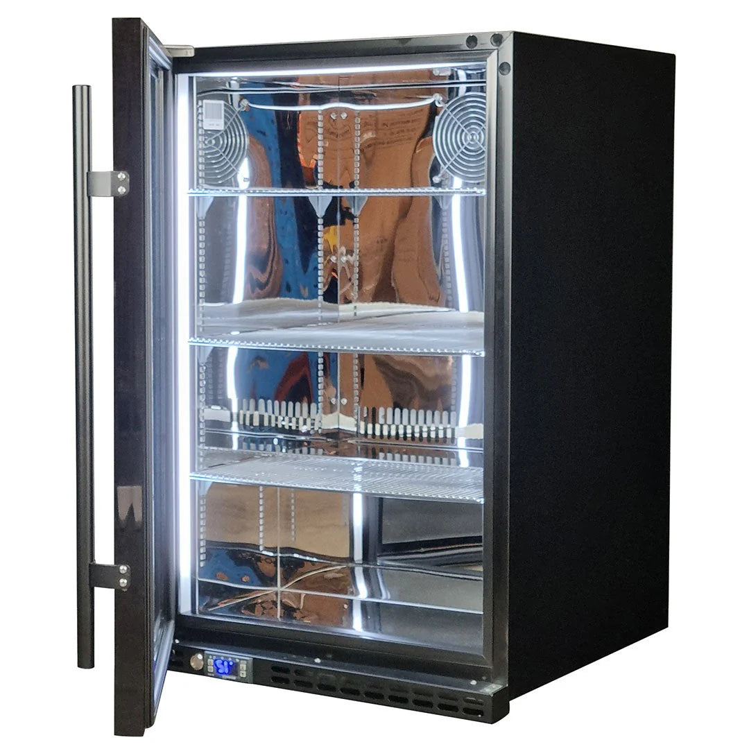 Schmick Black Quiet Front Venting Under Bench Heated Glass Door Bar Fridge Model SK146L-B-HD (ON BACK ORDER END SEPT)