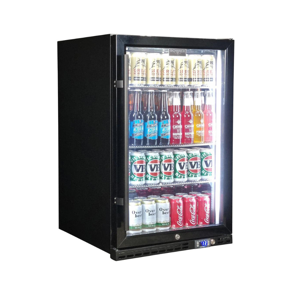 Schmick Black Quiet Front Venting Under Bench Triple Glazed Glass Door Bar Fridge - Model SK146R-B