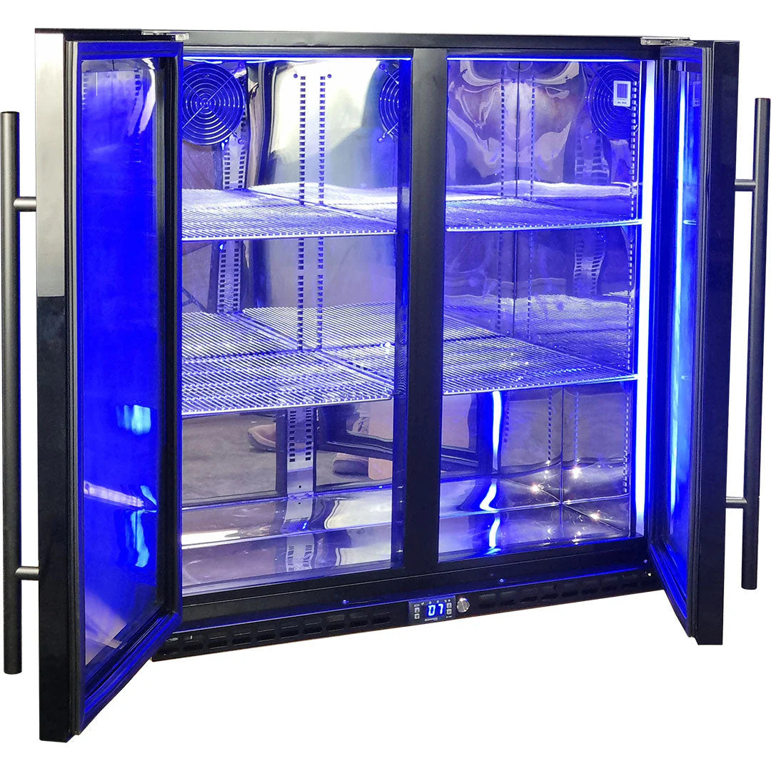 Schmick Black Quiet Running Front Venting Under Bench Heated Glass 2 Door Bar Fridge Model SK245-B-HD (ON BACKORDER FOR LATE JUNE)