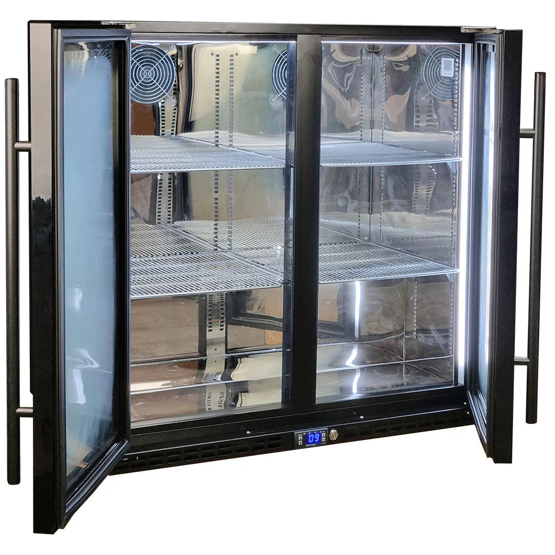 Schmick Black Quiet Running Front Venting Under Bench Heated Glass 2 Door Bar Fridge Model SK245-B-HD (ON BACKORDER FOR LATE JUNE)