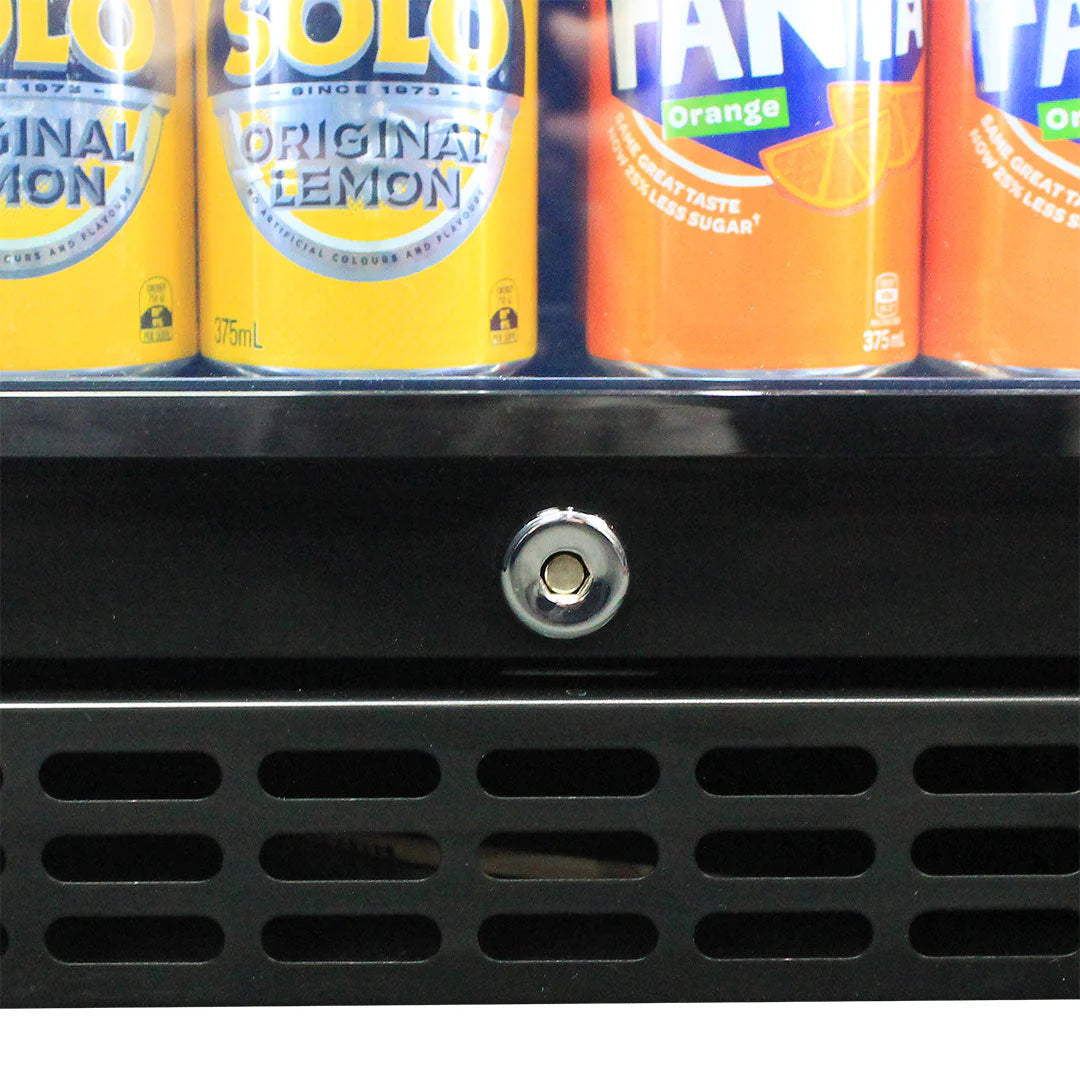 Schmick Black Quiet Running Front Venting Under Bench Heated Glass Door Bar Fridge Model SK92L-B-HD