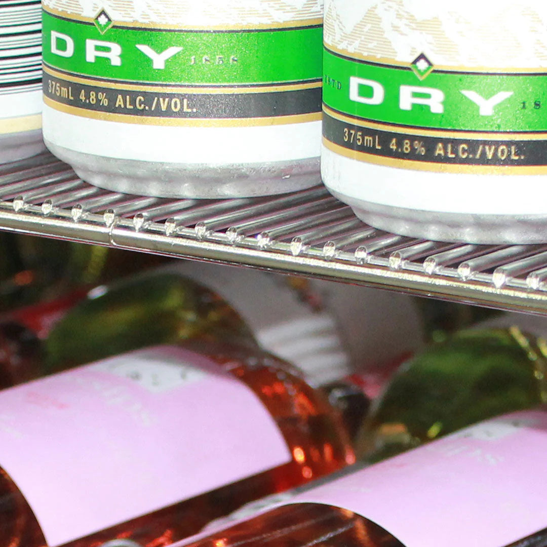 Schmick Black Quiet Running Front Venting Under Bench Heated Glass Door Bar Fridge Model SK92L-B-HD