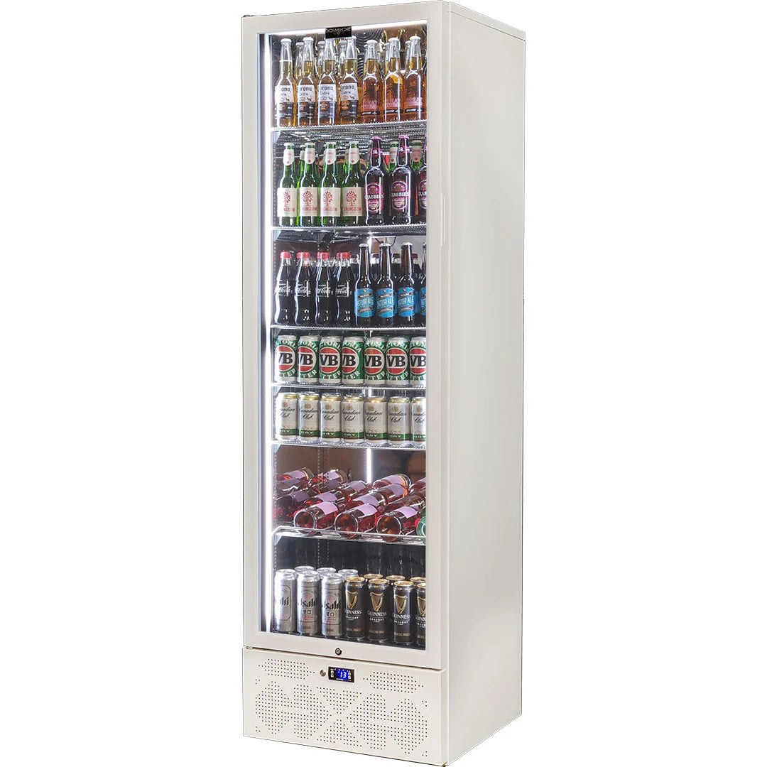 Schmick Classy White Upright Heated Glass 1 Door Bar Fridge - Model SK422L-W-HD (ON BACK ORDER FOR LATE AUGUST 2024)
