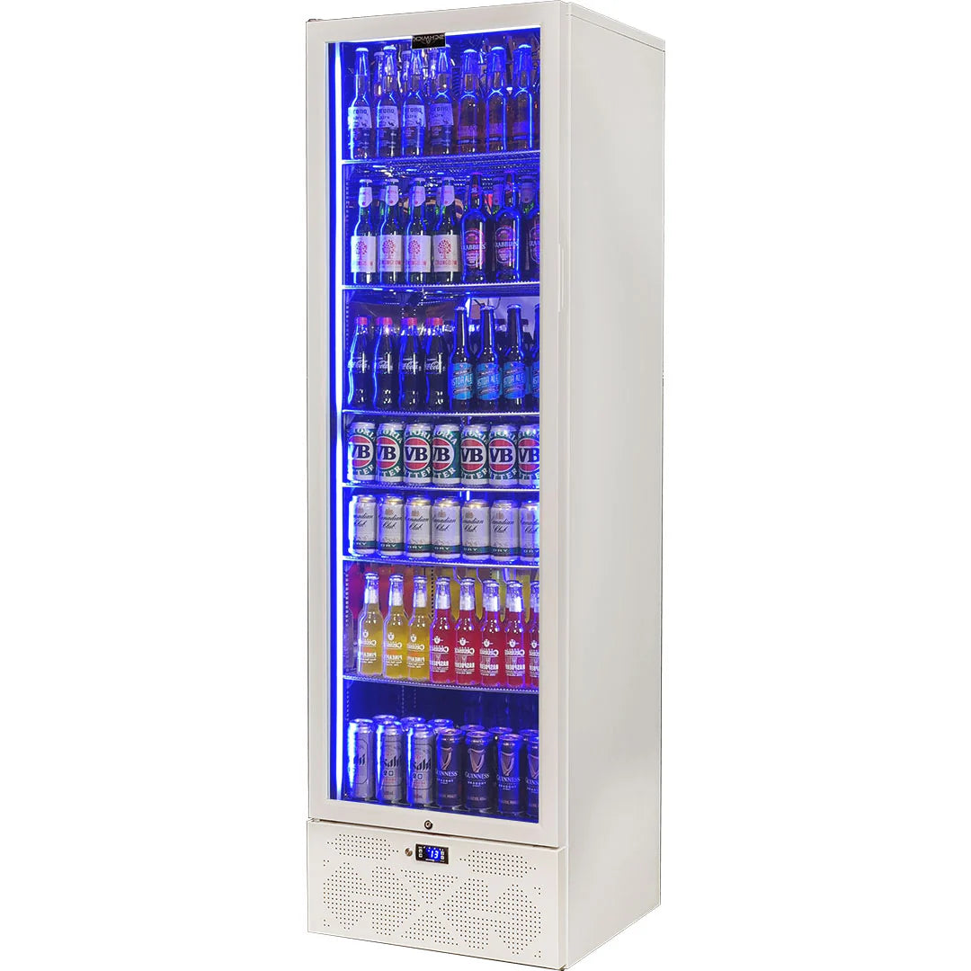 Schmick Classy White Upright Heated Glass 1 Door Bar Fridge - Model SK422L-W-HD (ON BACK ORDER FOR LATE AUGUST 2024)