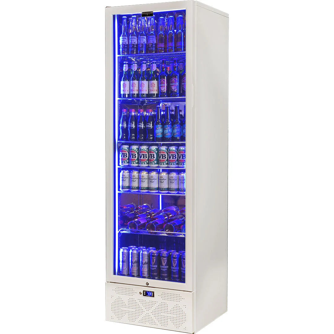Schmick Classy White Upright Heated Glass 1 Door Bar Fridge - Model SK422L-W-HD (ON BACK ORDER FOR LATE AUGUST 2024)