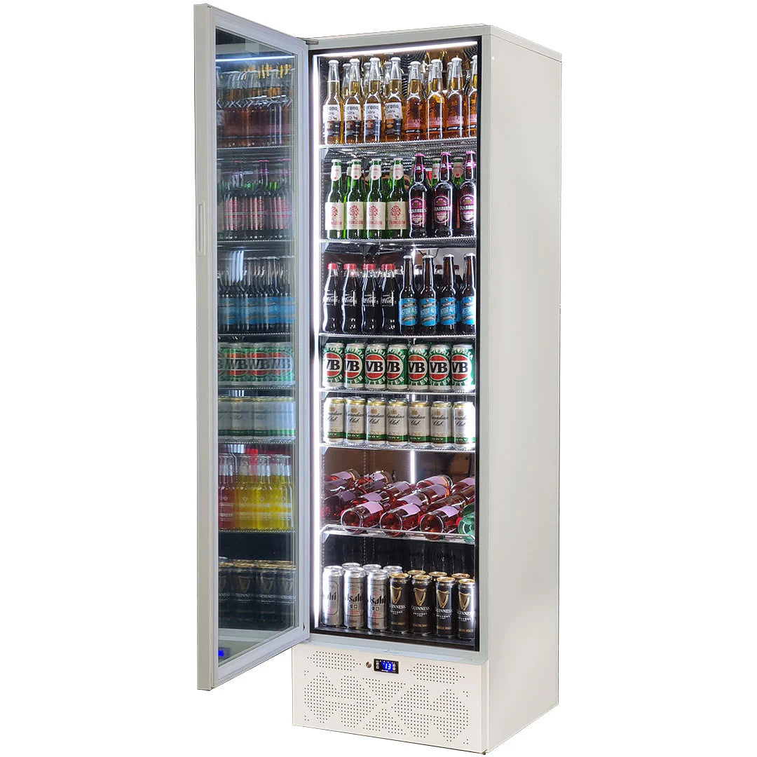 Schmick Classy White Upright Heated Glass 1 Door Bar Fridge - Model SK422L-W-HD (ON BACK ORDER FOR LATE AUGUST 2024)