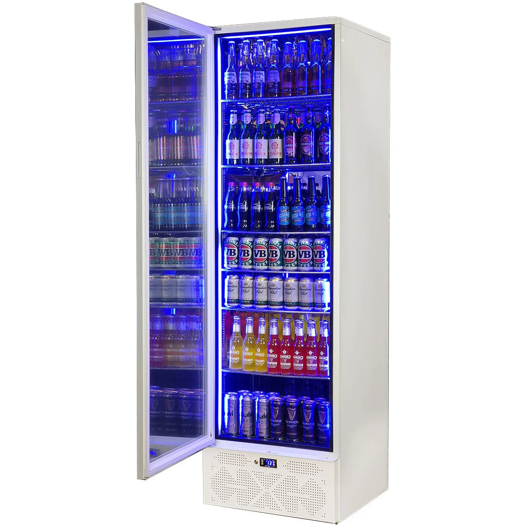 Schmick Classy White Upright Heated Glass 1 Door Bar Fridge - Model SK422L-W-HD (ON BACK ORDER FOR LATE AUGUST 2024)