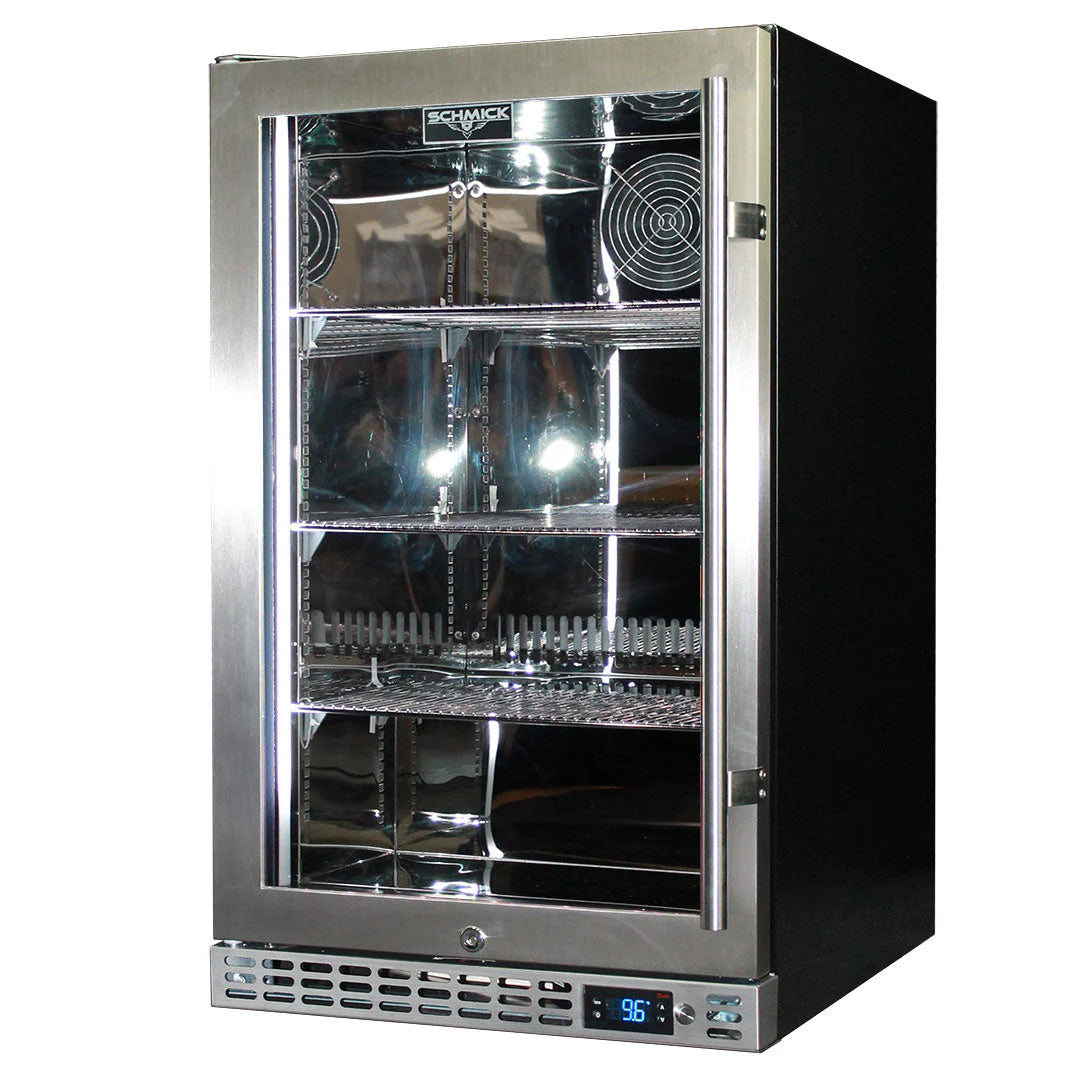 Schmick Quiet Running Front Venting Under Bench Glass Door Bar Fridge Heated Glass Model SK126L-HD