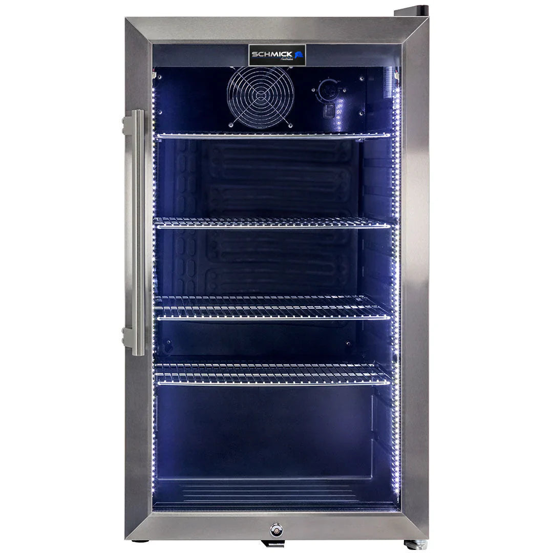 Schmick Outdoor Triple Glazed Alfresco Bar Fridge With Led Strip Lights. Lock and LOW E Glass. Indoor use also perfect! - Model HUS-SC88-SS