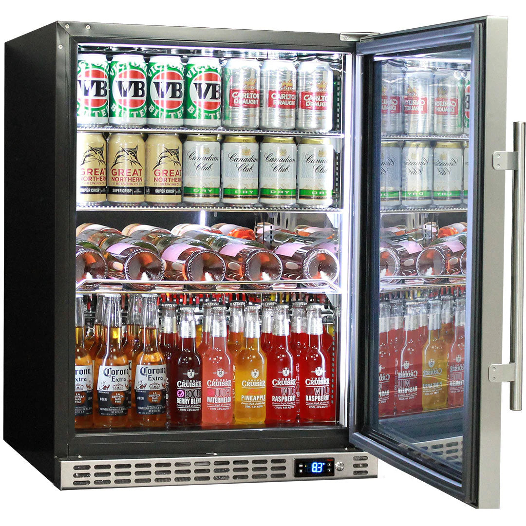 Schmick Quiet Running Front Venting Under Bench Glass Door Bar Fridge Heated Glass Model SK156R-HD