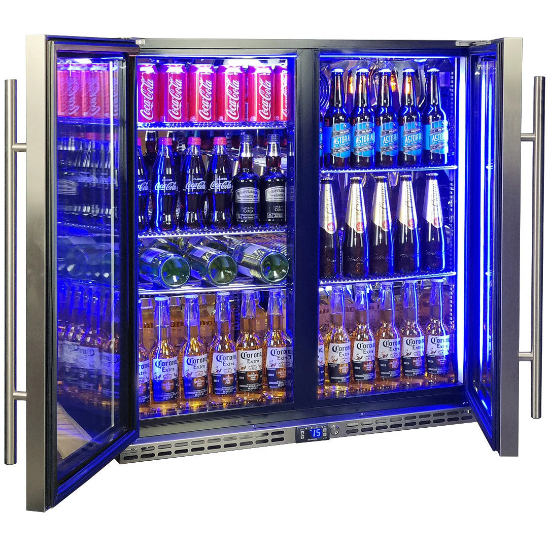 Schmick Quiet Running Front Venting Under Bench Heated Glass 2 Door Bar Fridge Model SK245-HD