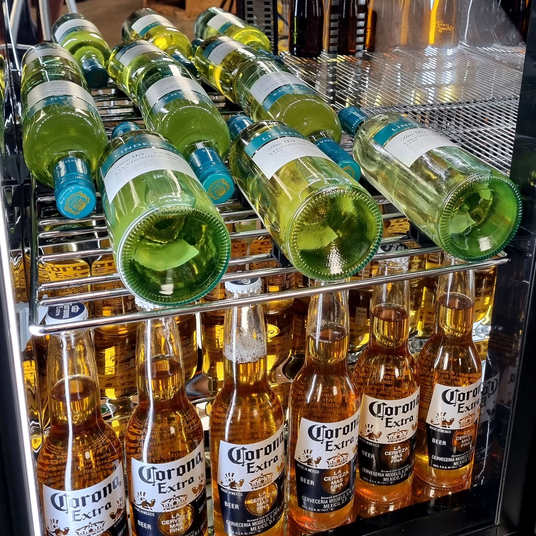 Schmick Quiet Running Front Venting Under Bench Heated Glass 2 Door Bar Fridge Model SK245-HD