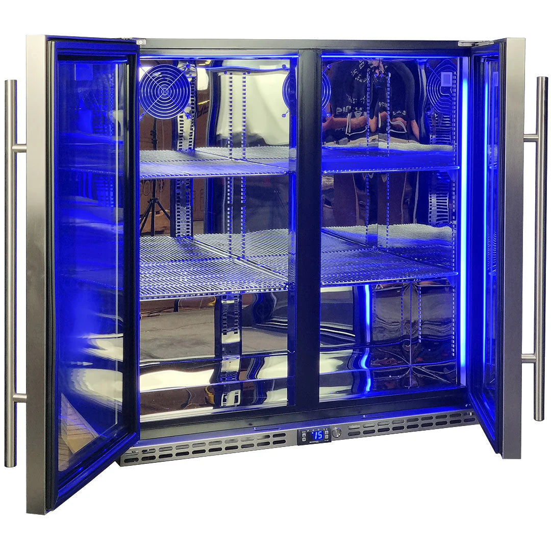 Schmick Quiet Running Front Venting Under Bench Heated Glass 2 Door Bar Fridge Model SK245-HD