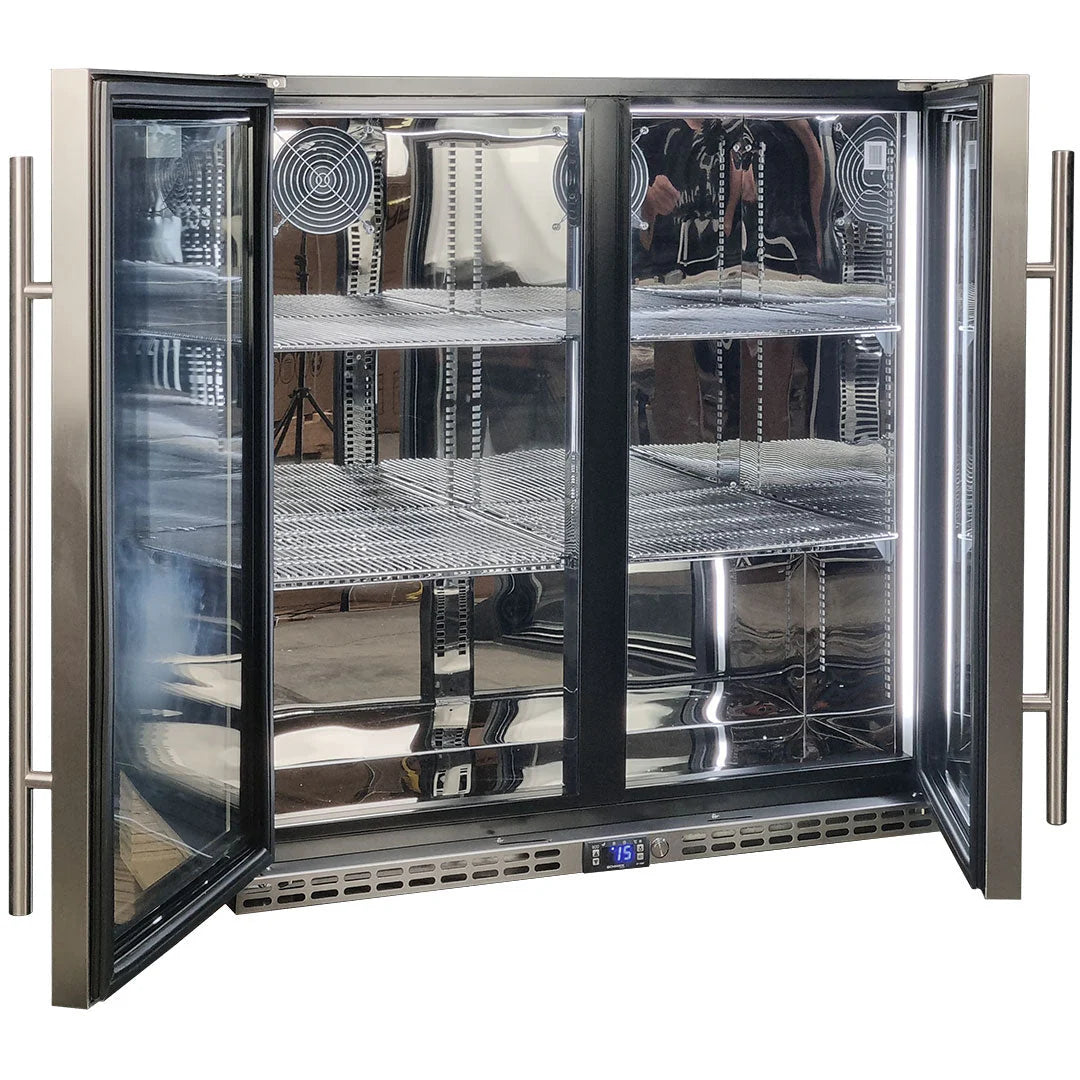 Schmick Quiet Running Front Venting Under Bench Heated Glass 2 Door Bar Fridge Model SK245-HD