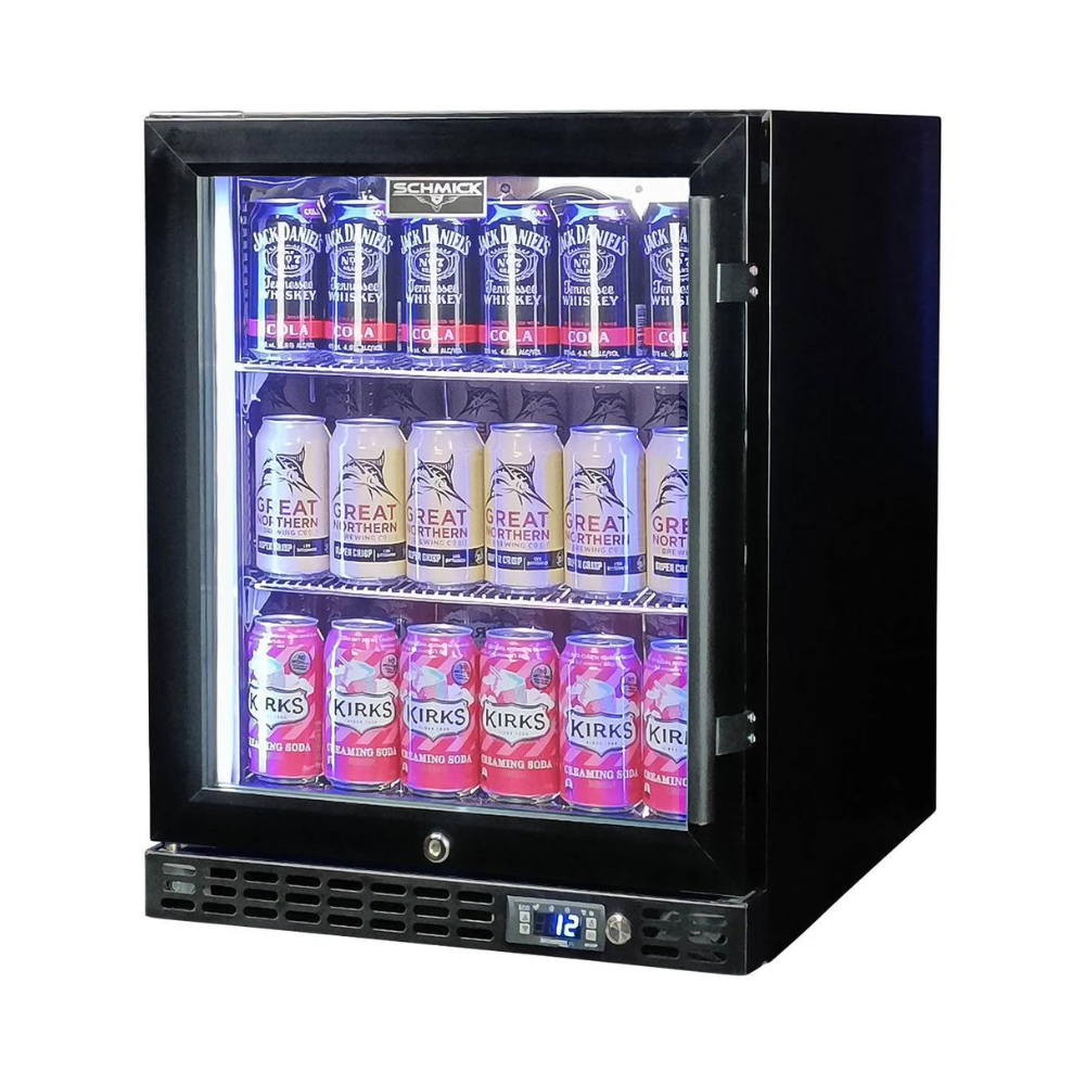 Schmick Quiet Running Front Venting Under Bench Heated Glass Door Bar Fridge - Model SK86L-B-HD