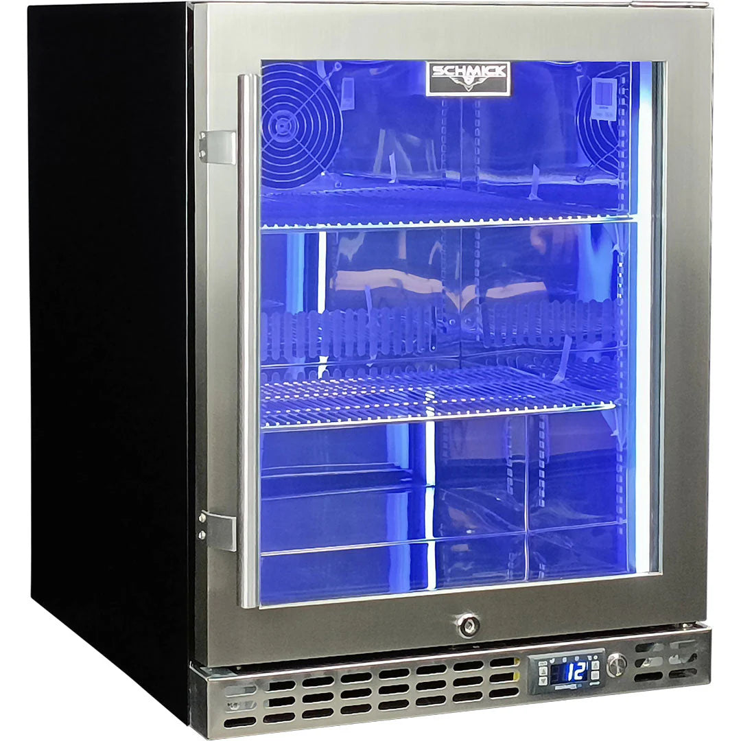 Schmick Quiet Running Front Venting Under Bench Heated Glass Door Bar Fridge Model SK86R-HD