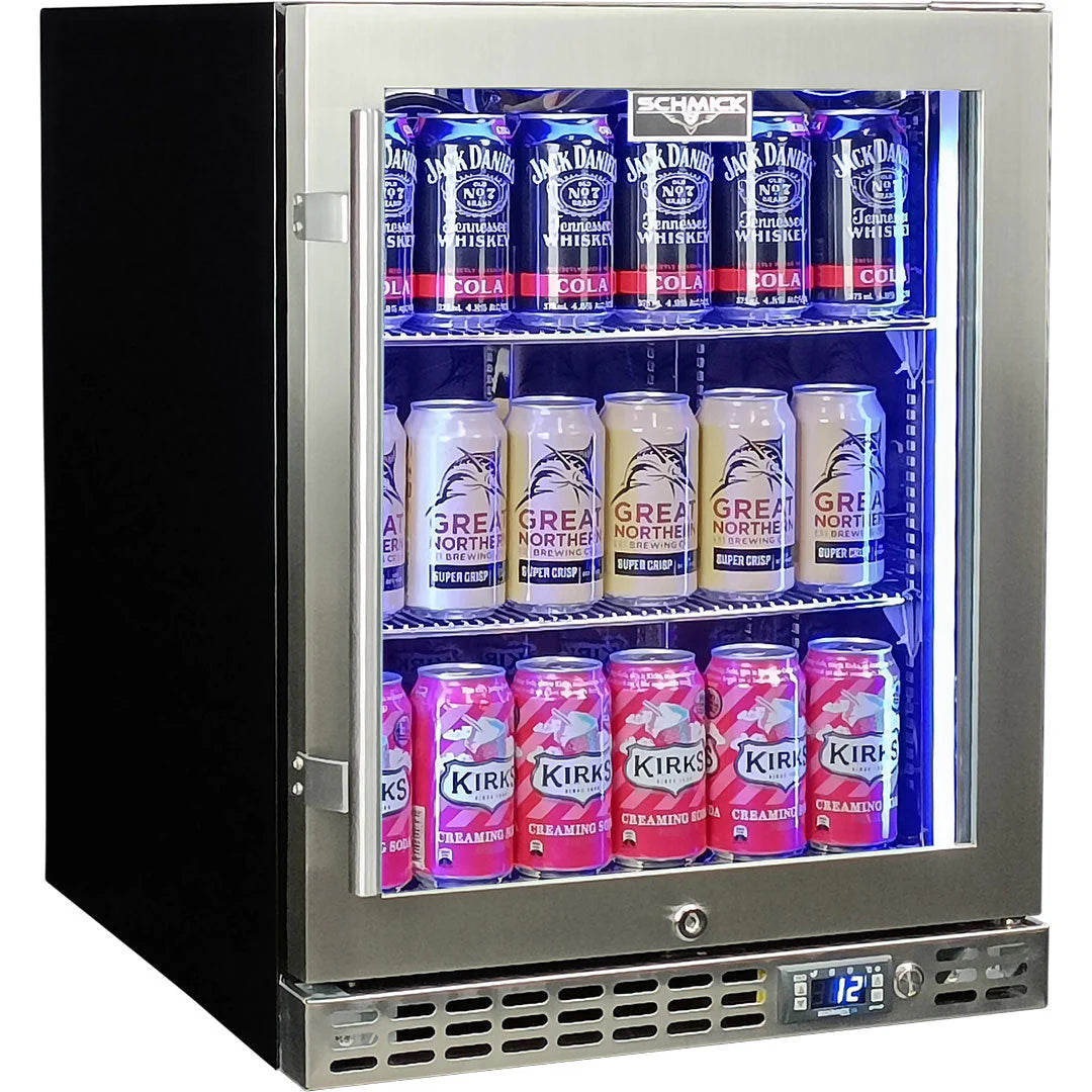 Schmick Quiet Running Front Venting Under Bench Heated Glass Door Bar Fridge Model SK86R-HD