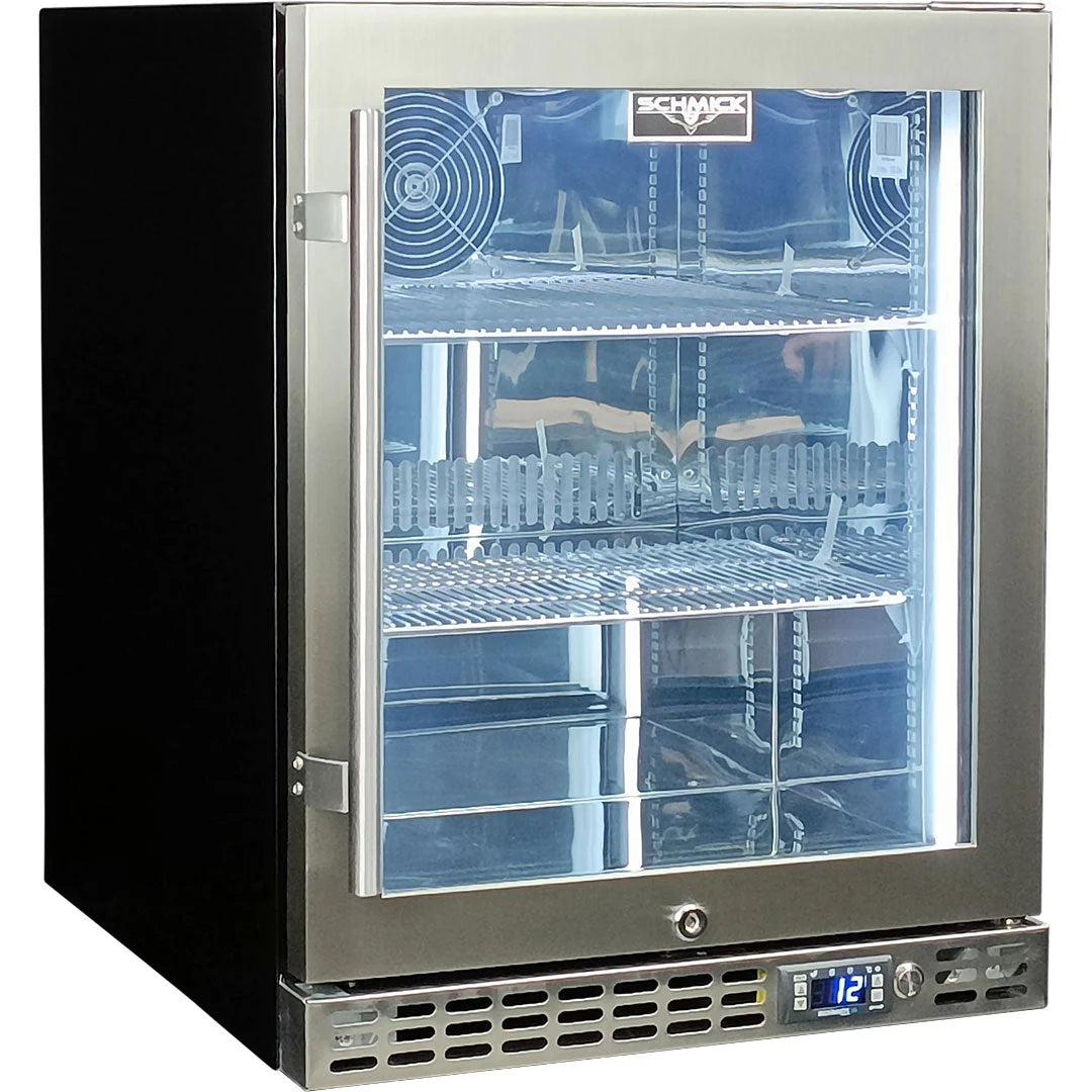 Schmick Quiet Running Front Venting Under Bench Heated Glass Door Bar Fridge Model SK86R-HD