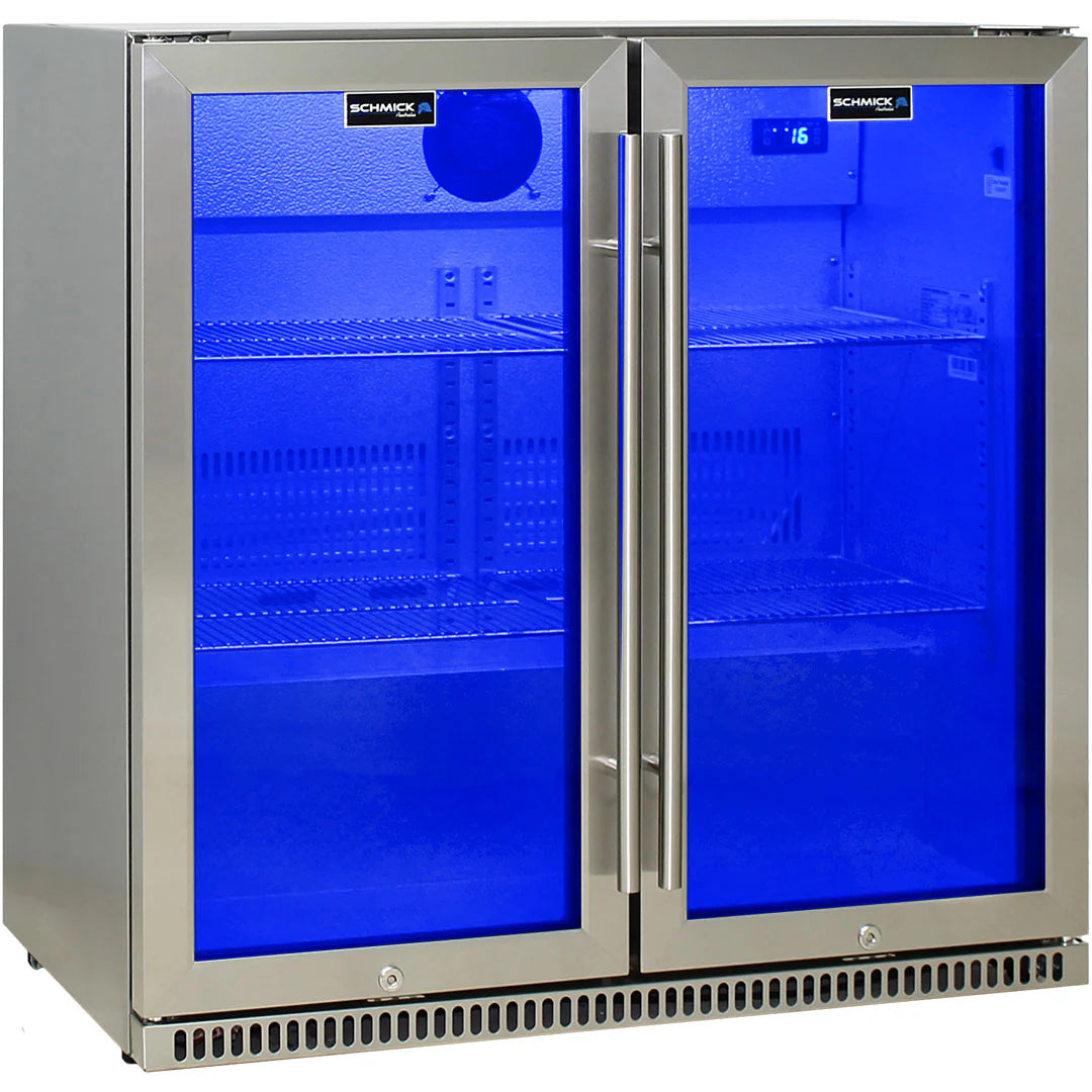 Schmick Stainless Bar Fridge 2 Door With Heated Glass and Triple Glazing Model SK190-SS