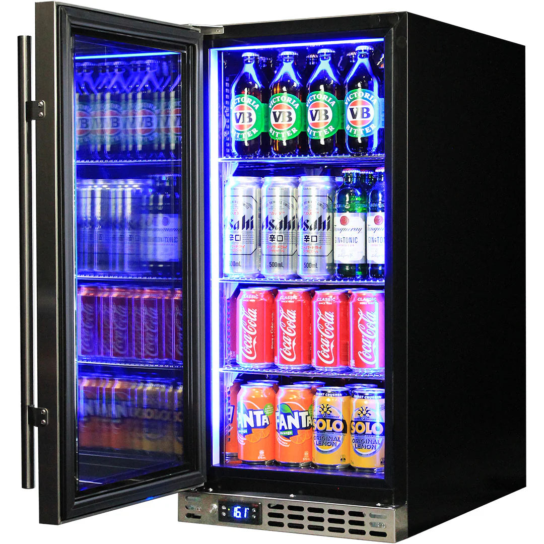 Schmick Stainless Quiet Running Front Venting Under Bench Heated Glass Door Bar Fridge Model SK92L-HD