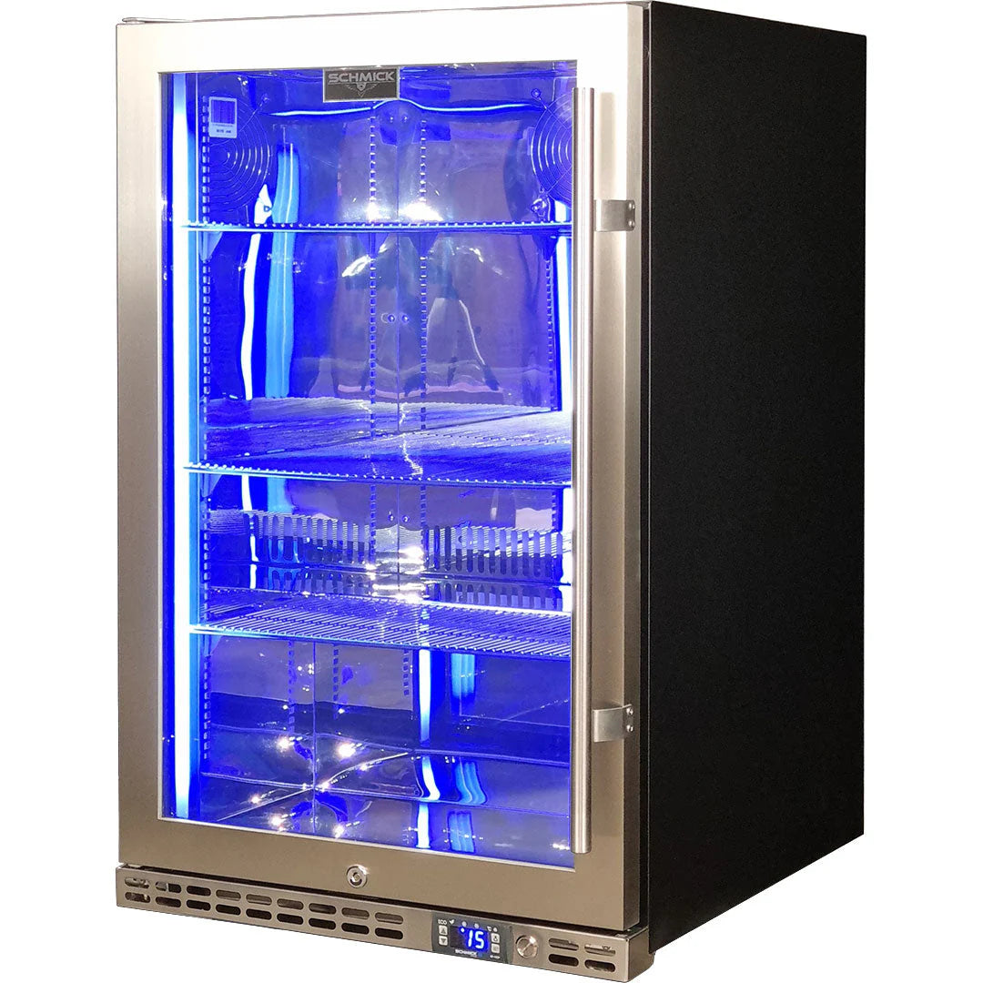 Schmick Stainless Steel Quiet Front Venting Under Bench Heated Glass Door Bar Fridge Model SK146L-HD 2Yrs Parts/Labour / Add 2 x Wine Shelves (+$45.00)