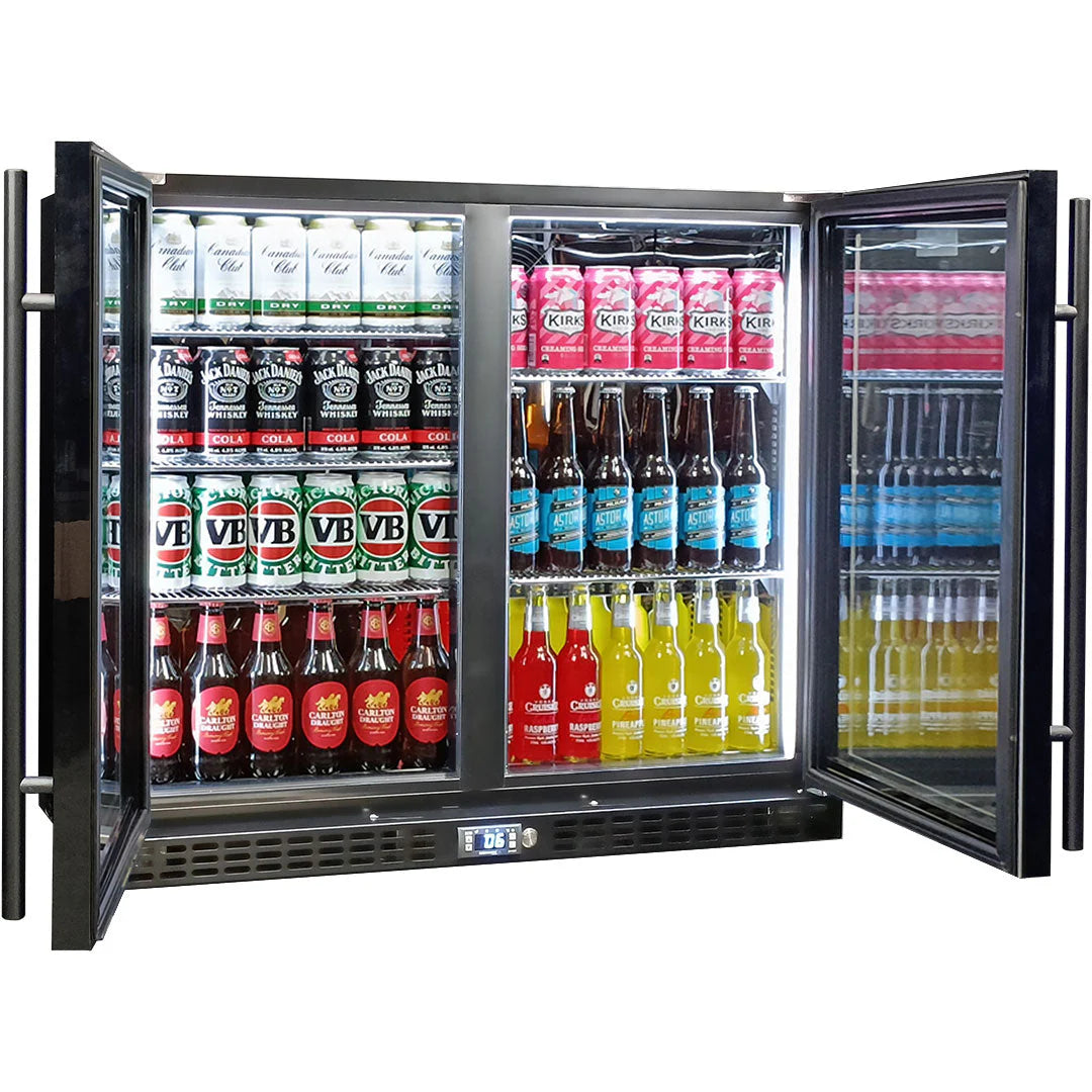 Schmick Twin Door Quiet Running Black Heated Glass Door Bar Fridge Model SK206-B-HD - Low Height