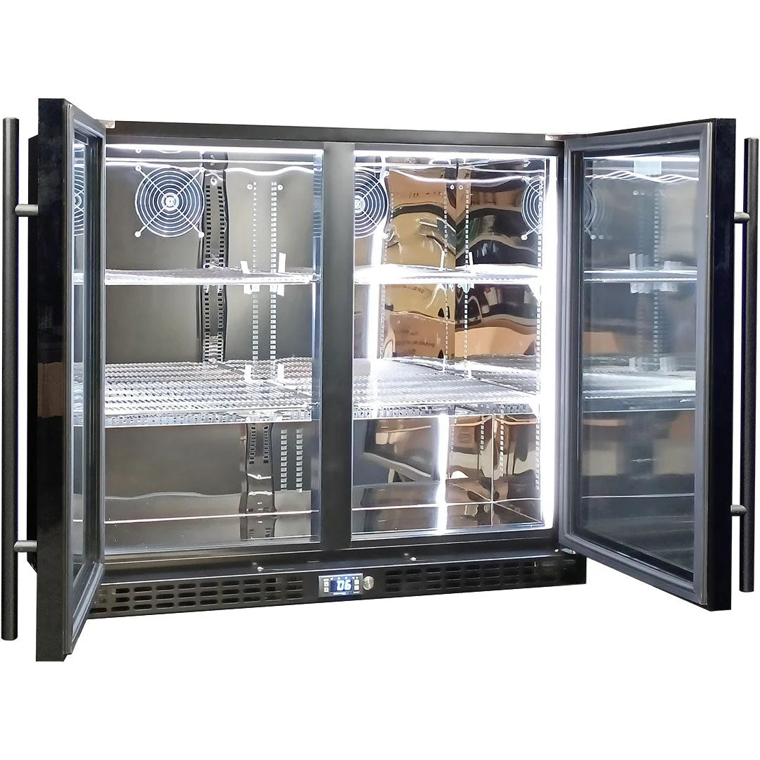 Schmick Twin Door Quiet Running Black Heated Glass Door Bar Fridge Model SK206-B-HD - Low Height
