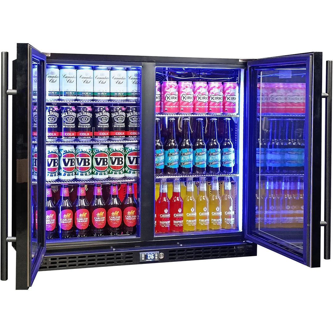 Schmick Twin Door Quiet Running Black Heated Glass Door Bar Fridge Model SK206-B-HD - Low Height