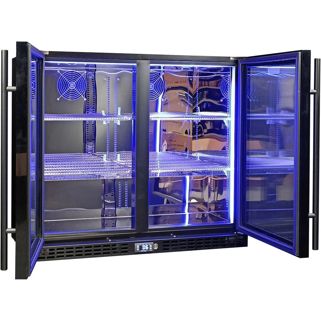 Schmick Twin Door Quiet Running Black Heated Glass Door Bar Fridge Model SK206-B-HD - Low Height