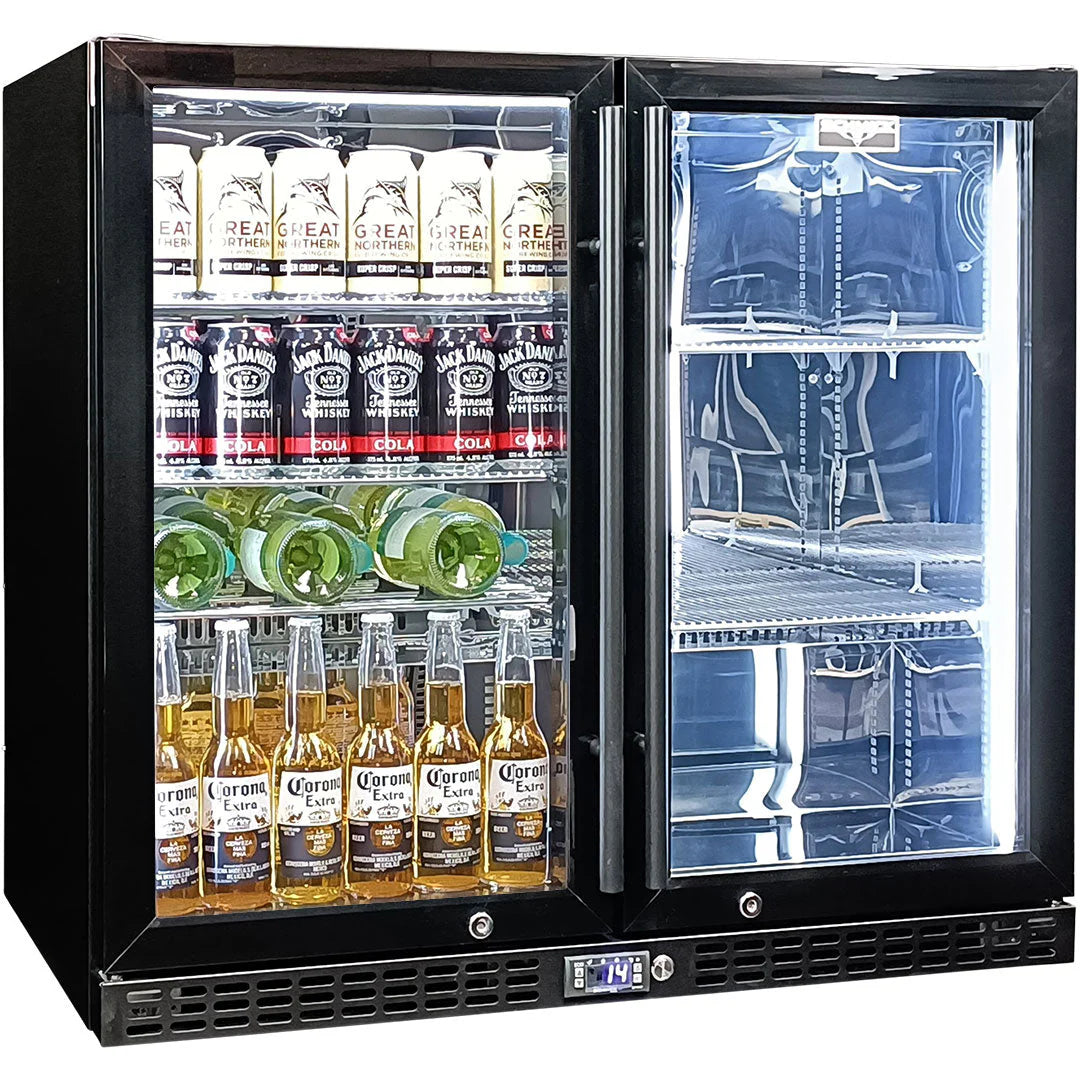 Schmick Twin Door Quiet Running Black Heated Glass Door Bar Fridge Model SK246-B-HD (ON BACKORDER FOR LATE JUNE)