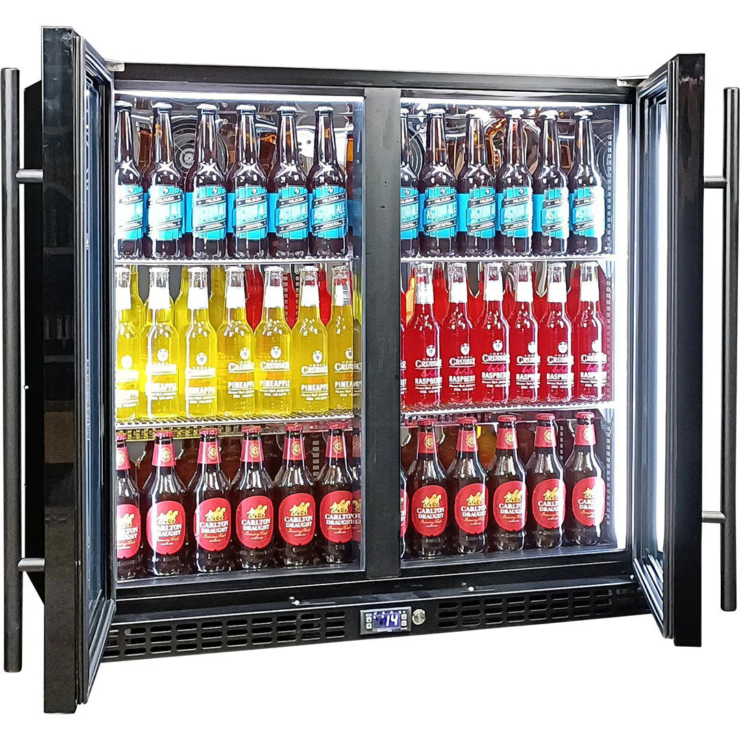 Schmick Twin Door Quiet Running Black Heated Glass Door Bar Fridge Model SK246-B-HD (ON BACKORDER FOR LATE JUNE)