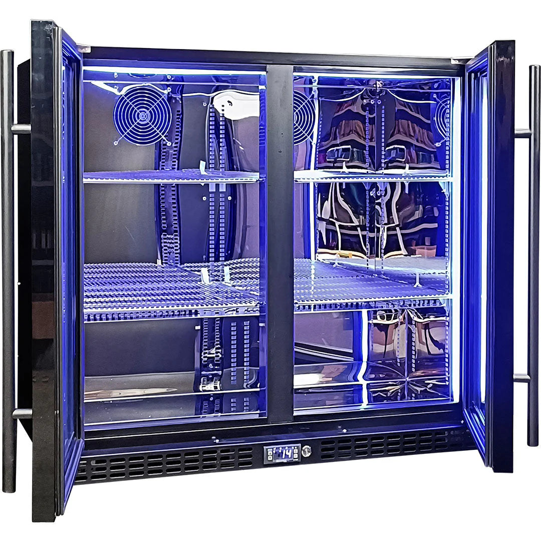 Schmick Twin Door Quiet Running Black Heated Glass Door Bar Fridge Model SK246-B-HD (ON BACKORDER FOR LATE JUNE)