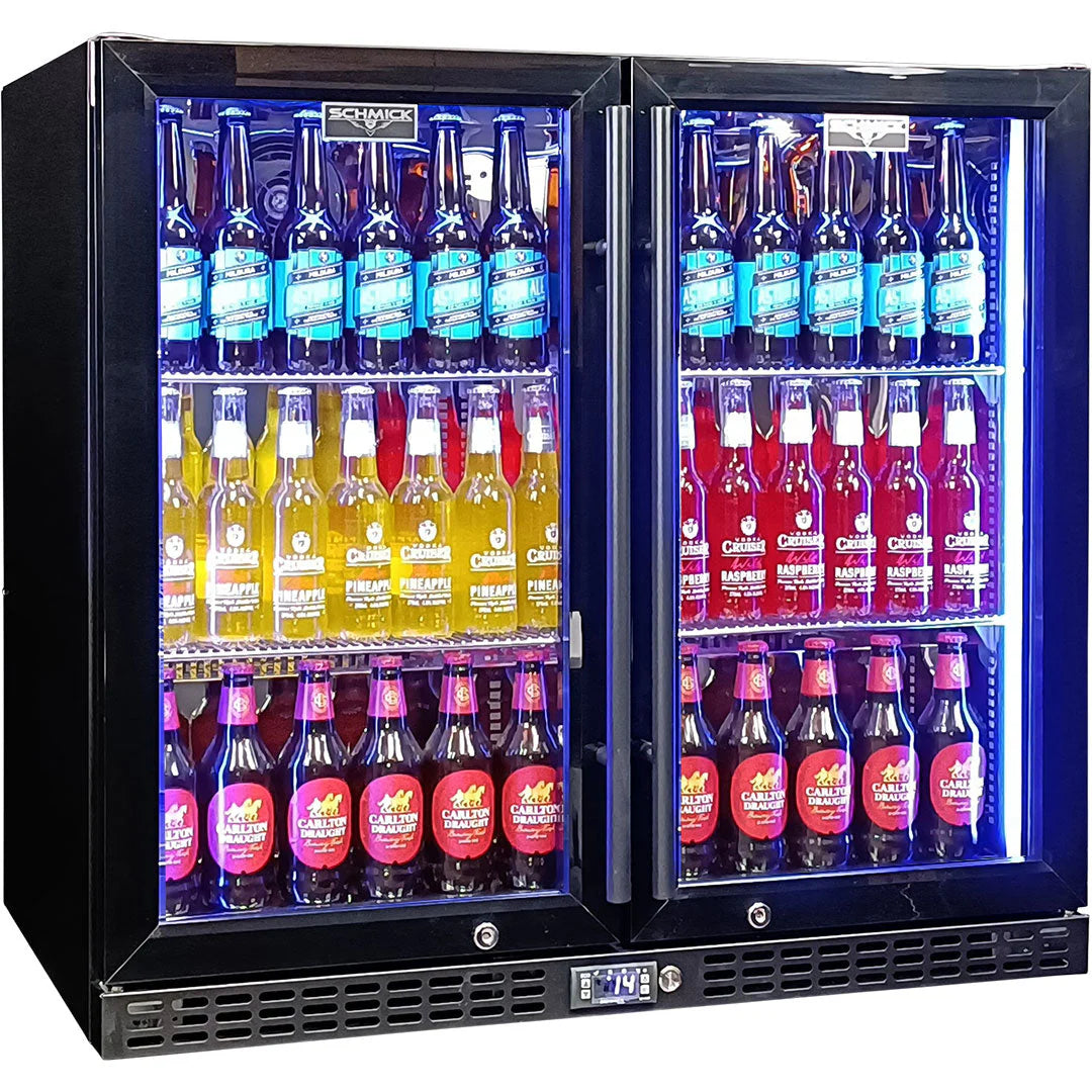 Schmick Twin Door Quiet Running Black Heated Glass Door Bar Fridge Model SK246-B-HD (ON BACKORDER FOR LATE JUNE)