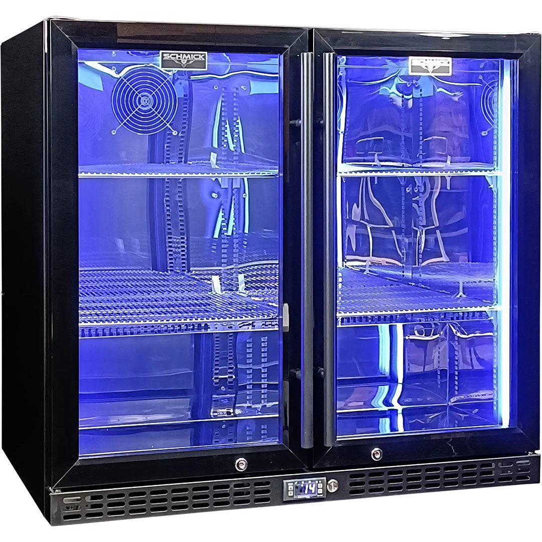 Schmick Twin Door Quiet Running Black Heated Glass Door Bar Fridge Model SK246-B-HD (ON BACKORDER FOR LATE JUNE)
