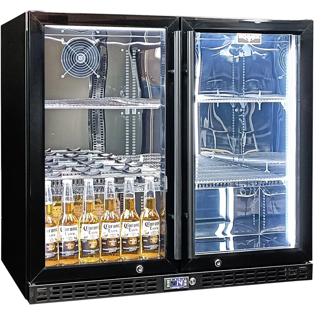Schmick Twin Door Quiet Running Black Heated Glass Door Bar Fridge Model SK246-B-HD (ON BACKORDER FOR LATE JUNE)