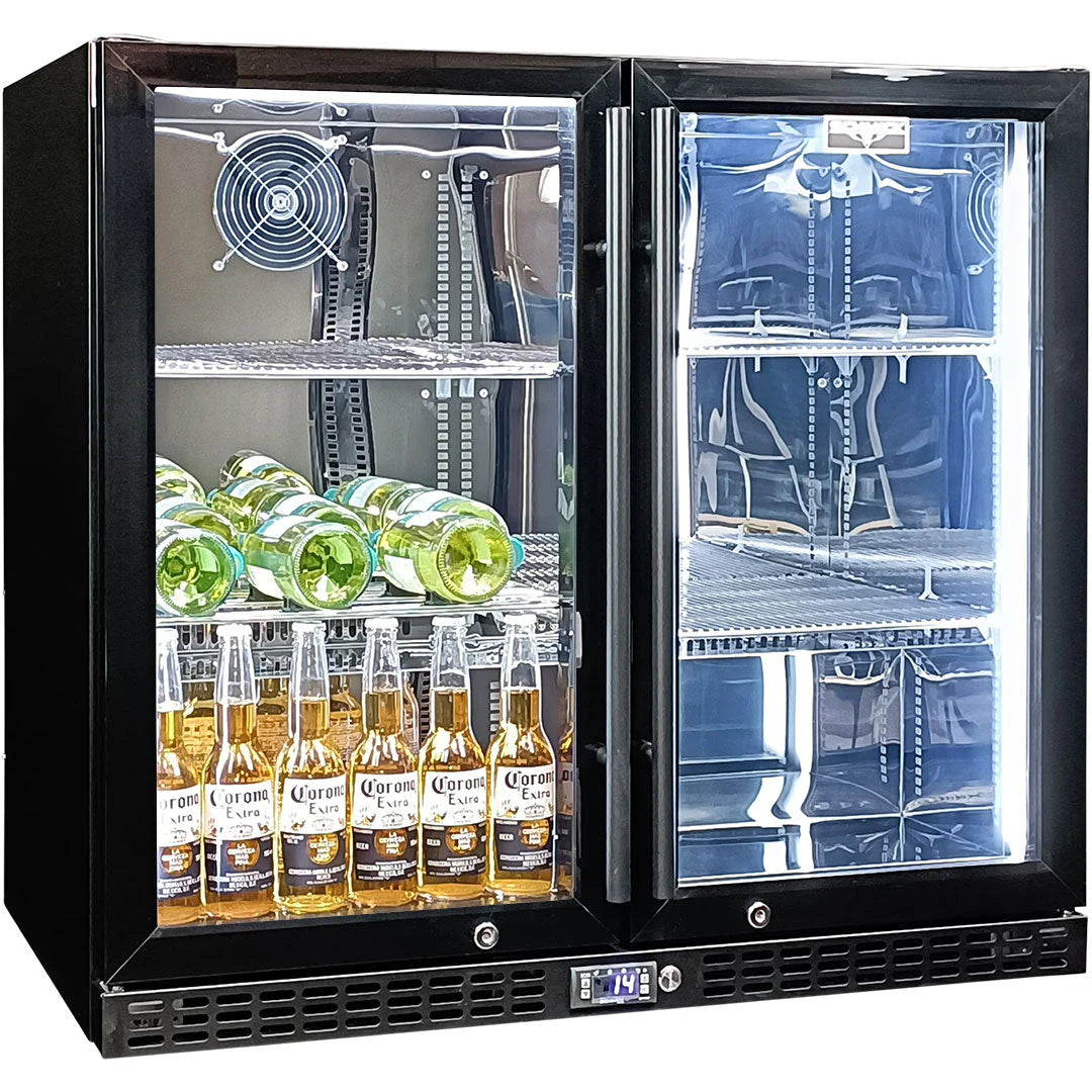 Schmick Twin Door Quiet Running Black Heated Glass Door Bar Fridge Model SK246-B-HD (ON BACKORDER FOR LATE JUNE)