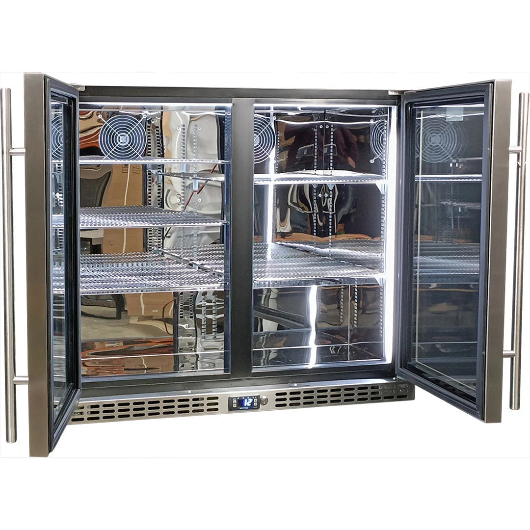 Schmick Twin Door Quiet Running Stainless Steel Triple Glazed Glass Door Bar Fridge Model SK206-SS - Low Height