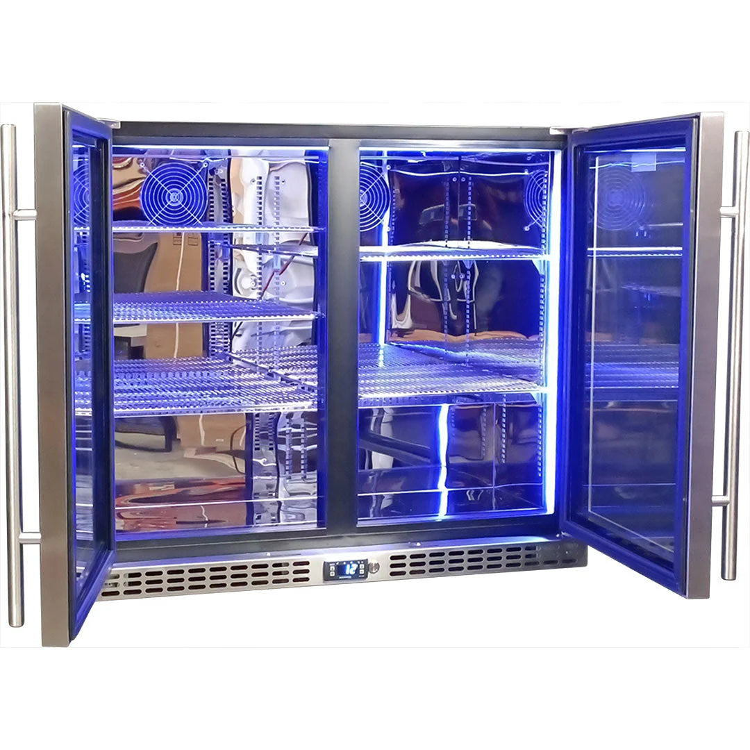 Schmick Twin Door Quiet Running Stainless Steel Triple Glazed Glass Door Bar Fridge Model SK206-SS - Low Height