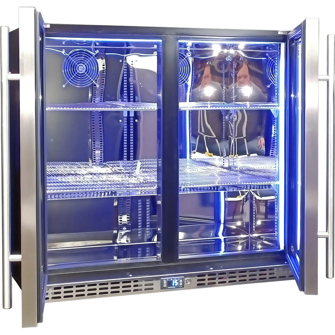 Schmick Twin Door Quiet Running Stainless Triple Glazed Glass Door Bar Fridge Model SK246-SS