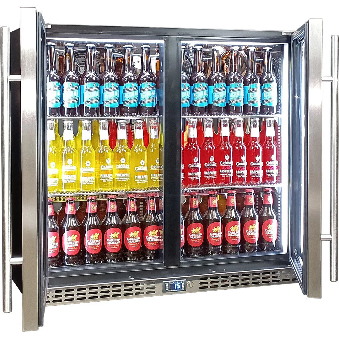 Schmick Twin Door Quiet Running Stainless Triple Glazed Glass Door Bar Fridge Model SK246-SS
