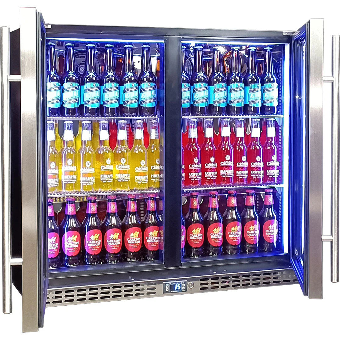 Schmick Twin Door Quiet Running Stainless Triple Glazed Glass Door Bar Fridge Model SK246-SS