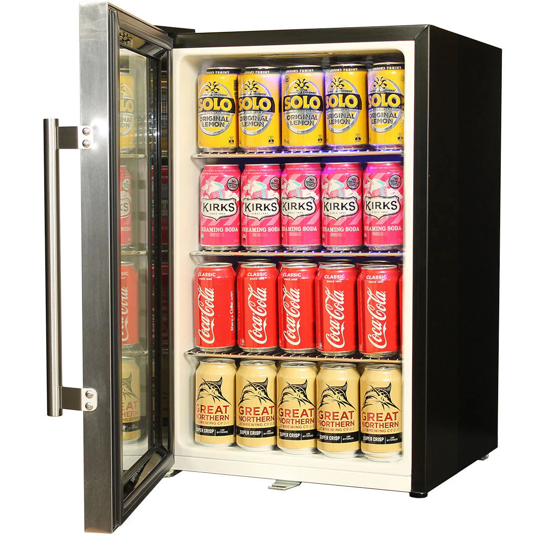 Tropical Glass Door Mini Bar Fridge / 80 Cans Left Hinged Add 1 Extra Yr Parts/Labour